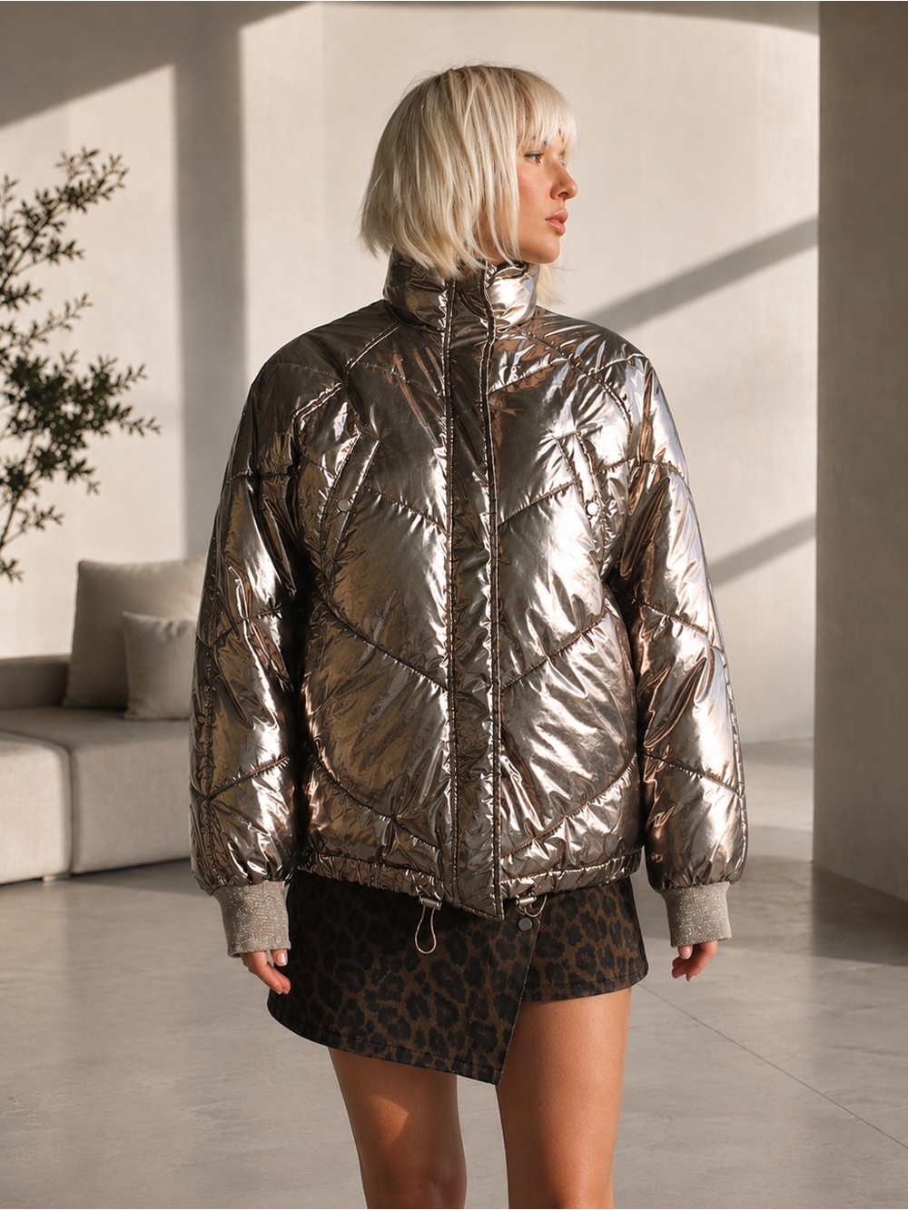 H&M Metallic Silver Quilted Puffer Jacket - Picture 3 of 3